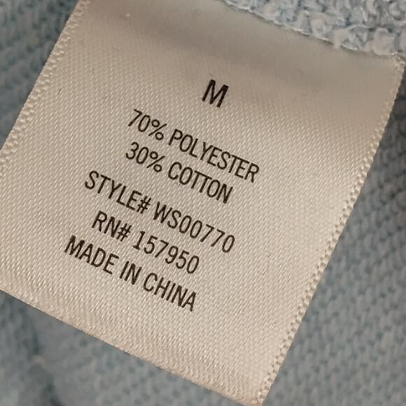 ALYA Romantic Cut Sweatshirt Size Medium Pastel Blue Ruffle V Neck Puffy Sleeves - Picture 8 of 8